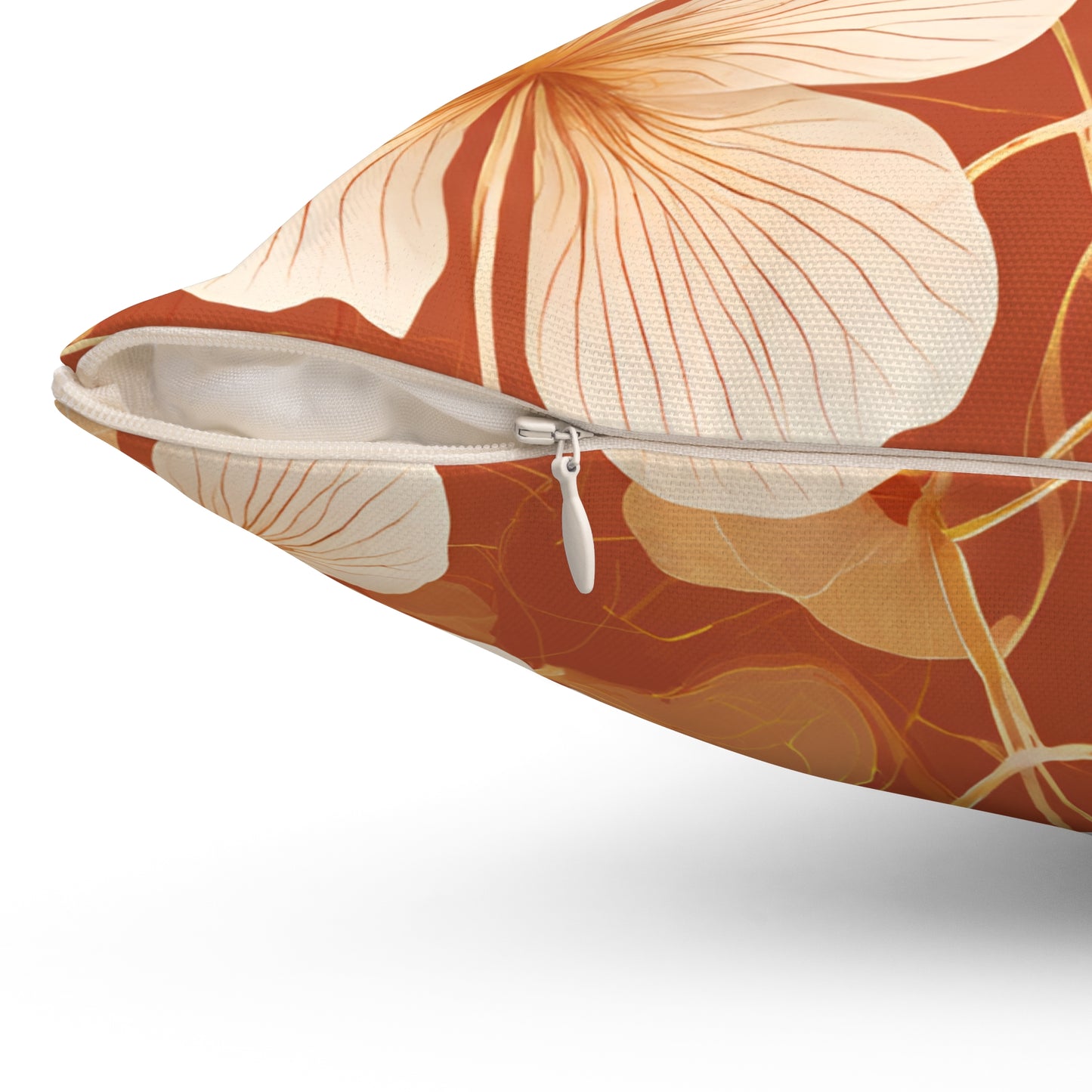 Leaves and Petals in Shades of Ochre Polyester Square Pillow