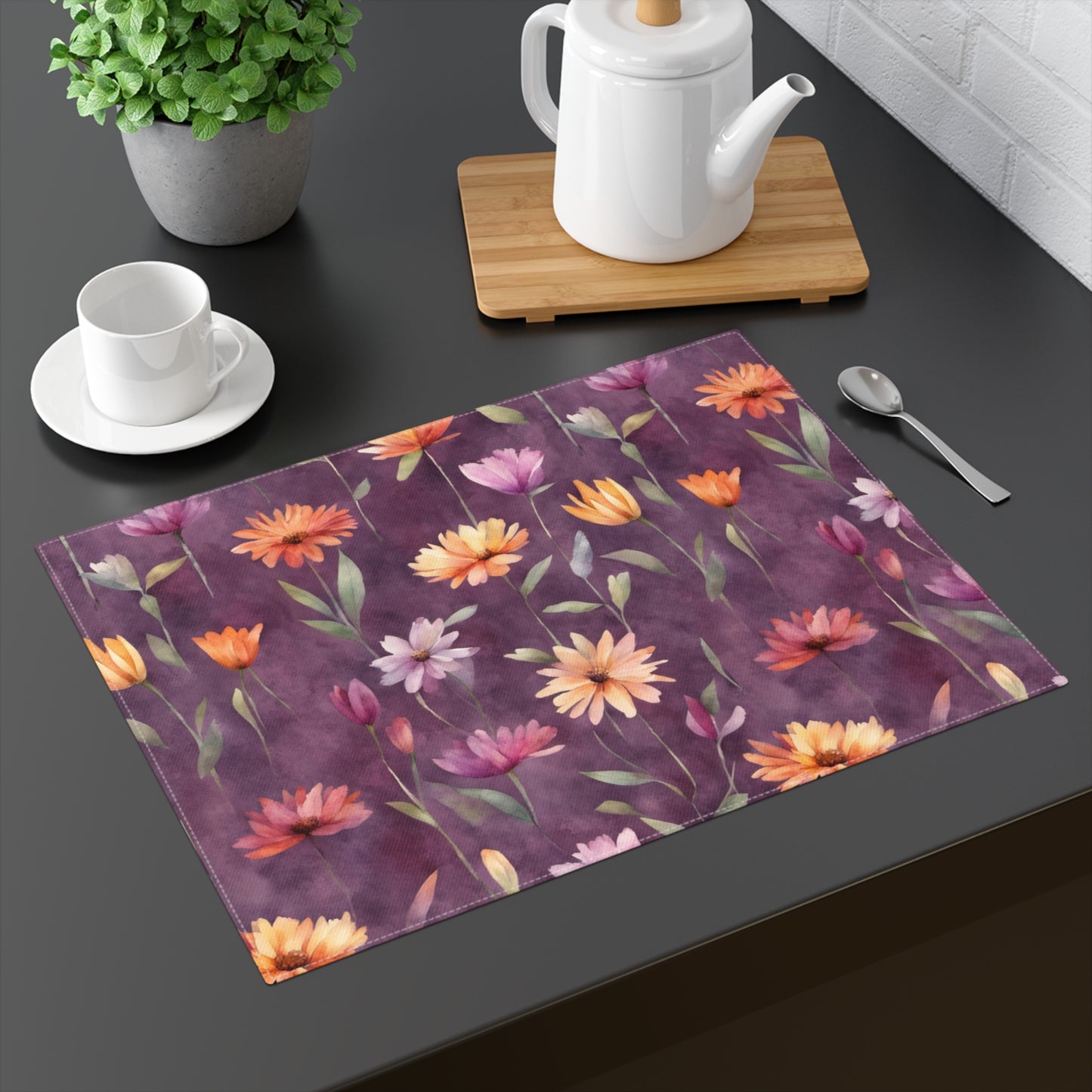 Wild Flowers on Plum Placemat, 1pc