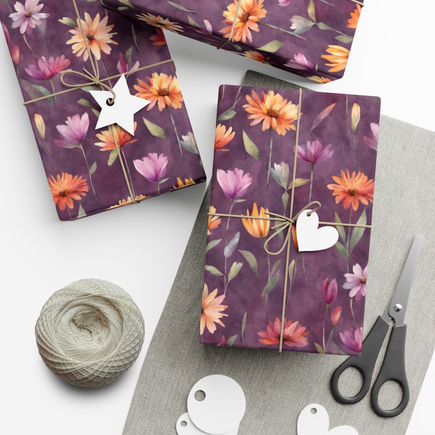 Wild Flowers on Plum Gift Wrap Papers