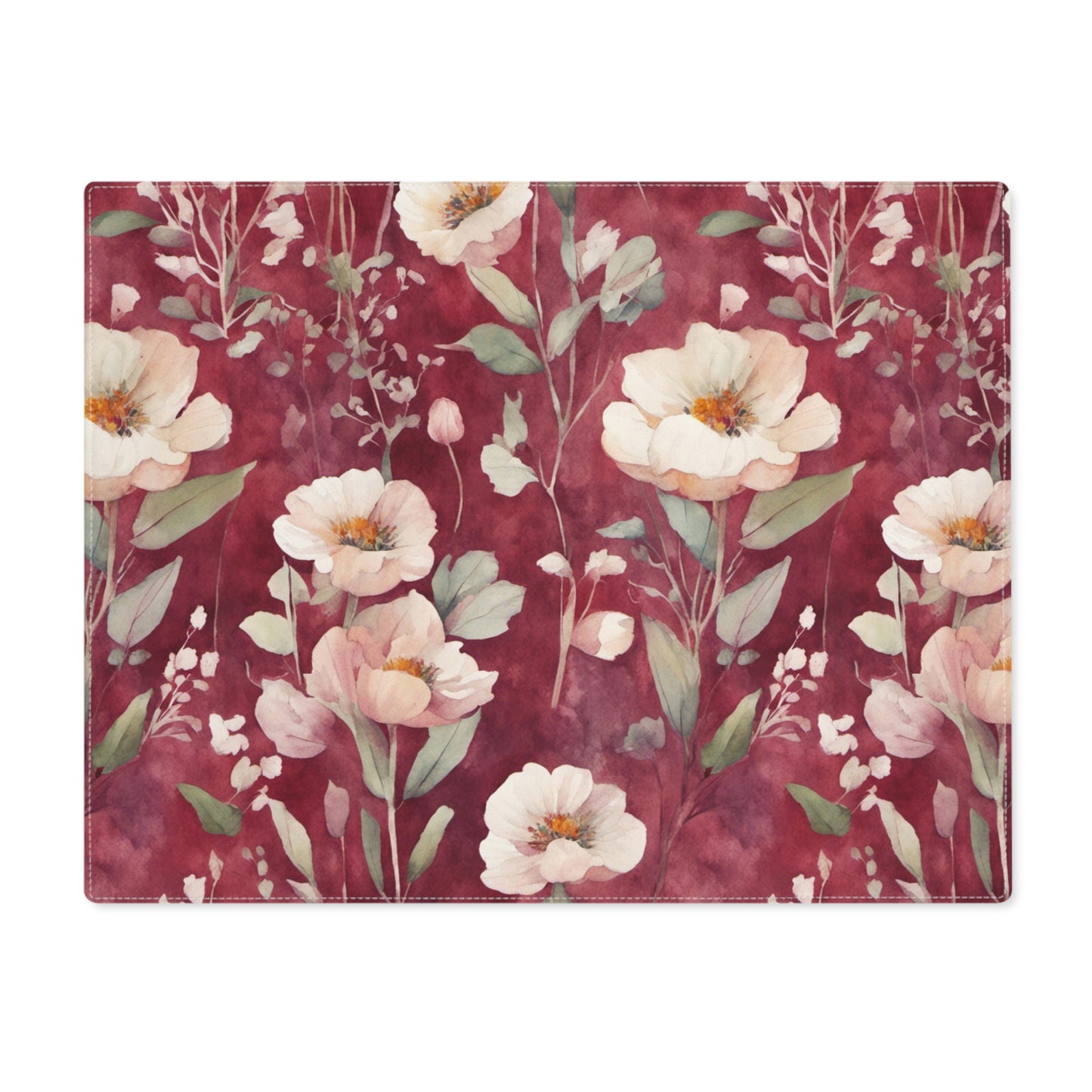 White Roses on Plum Red Placemat, 1pc