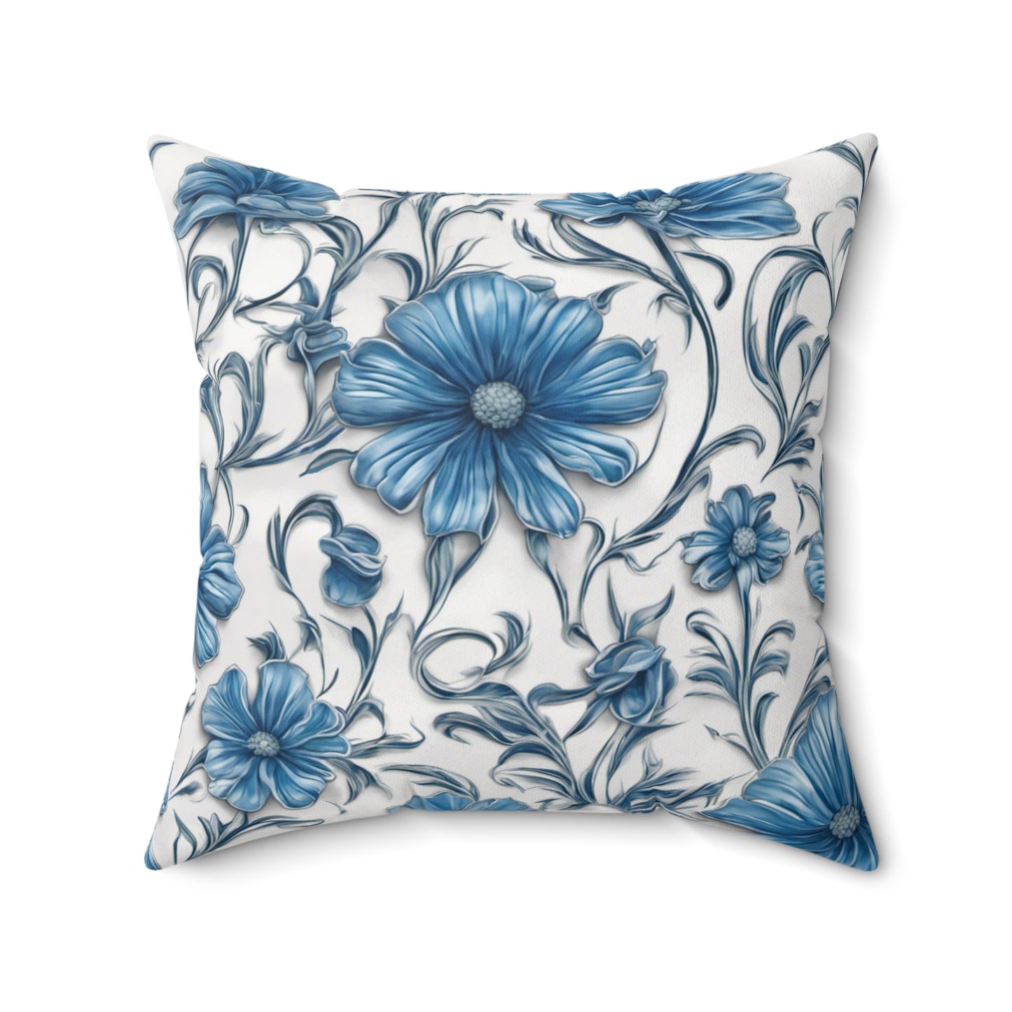 Blue Daisies Polyester Square Pillow