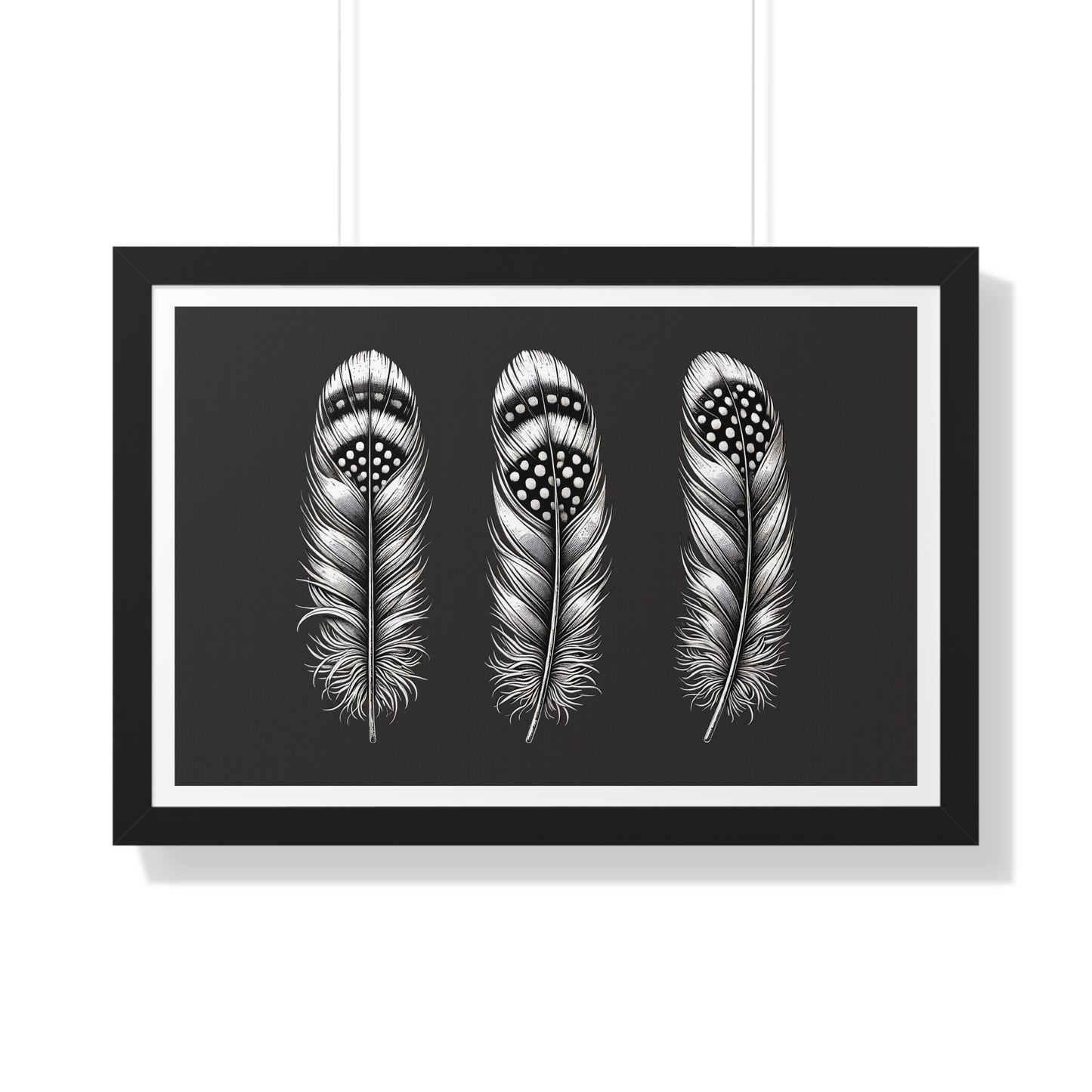 Black and White Speckled Feathers, Framed Horizontal Poster