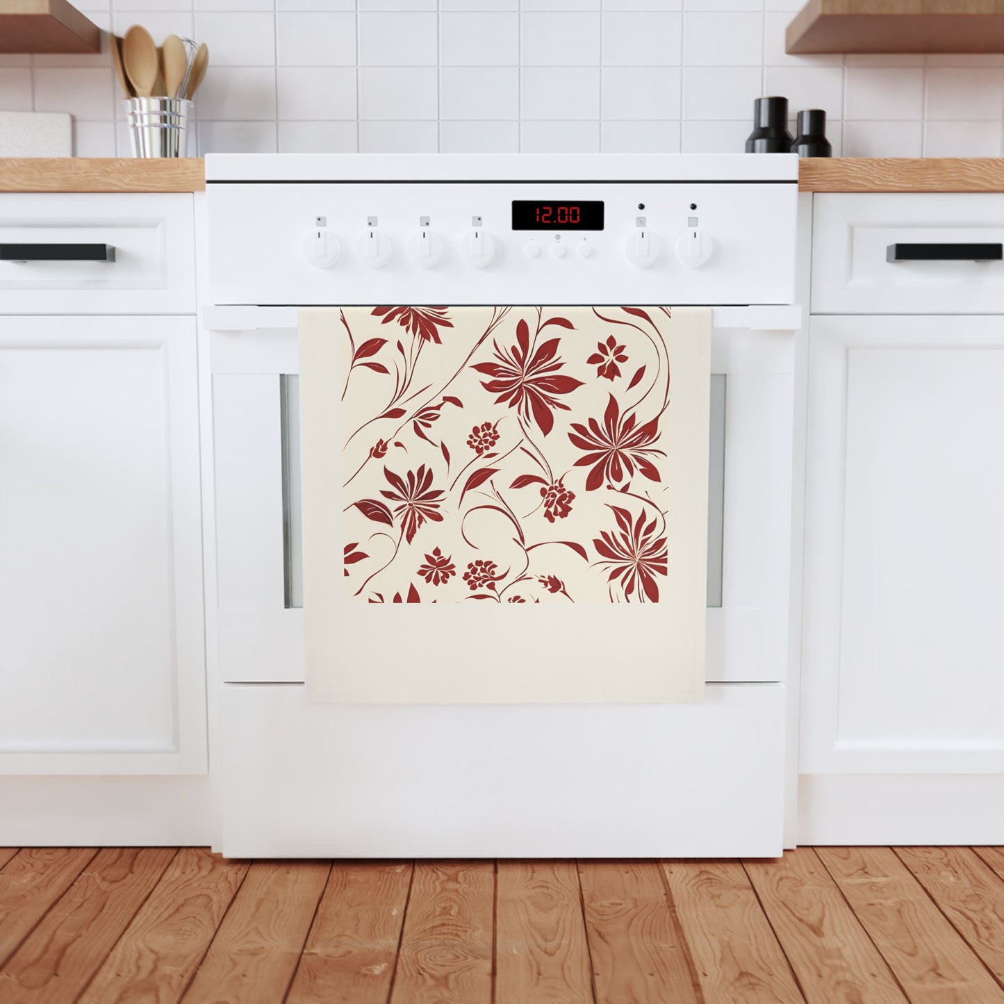 Simple Red Flower Pattern Cotton Tea Towel