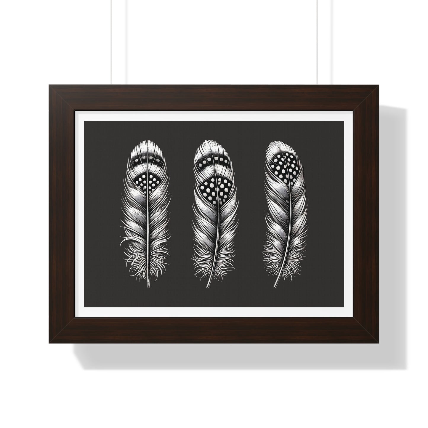 Black and White Speckled Feathers, Framed Horizontal Poster