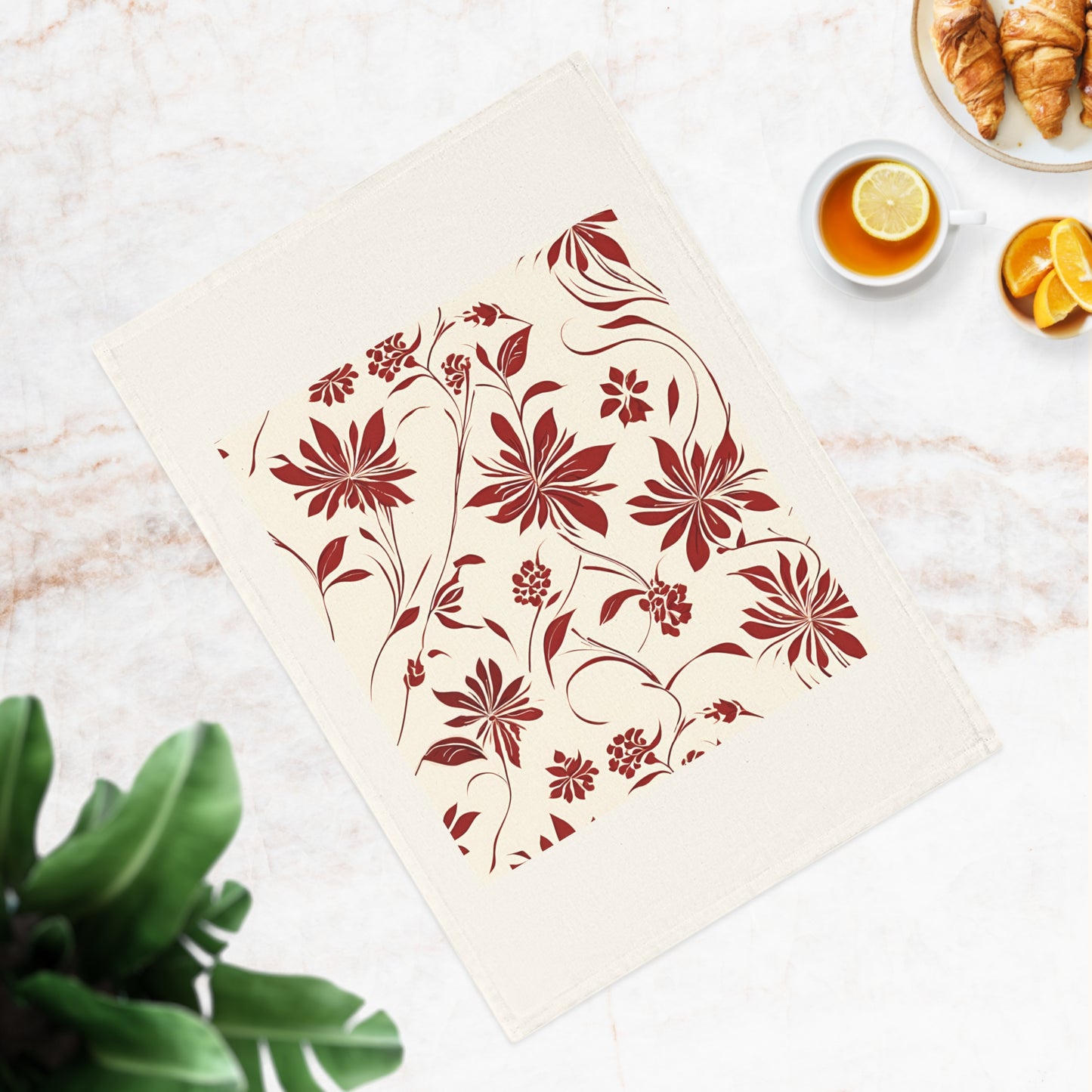 Simple Red Flower Pattern Cotton Tea Towel