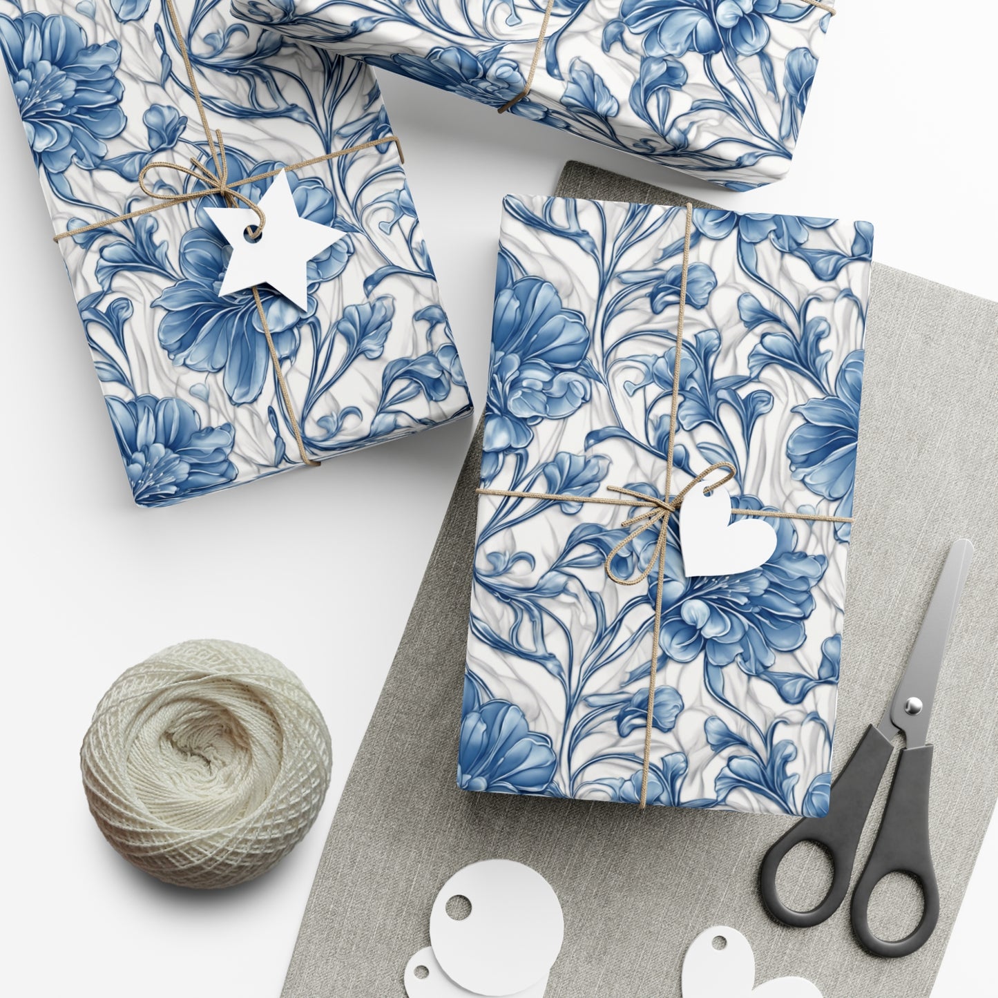 Blue & White Flowers Gift Wrap Papers