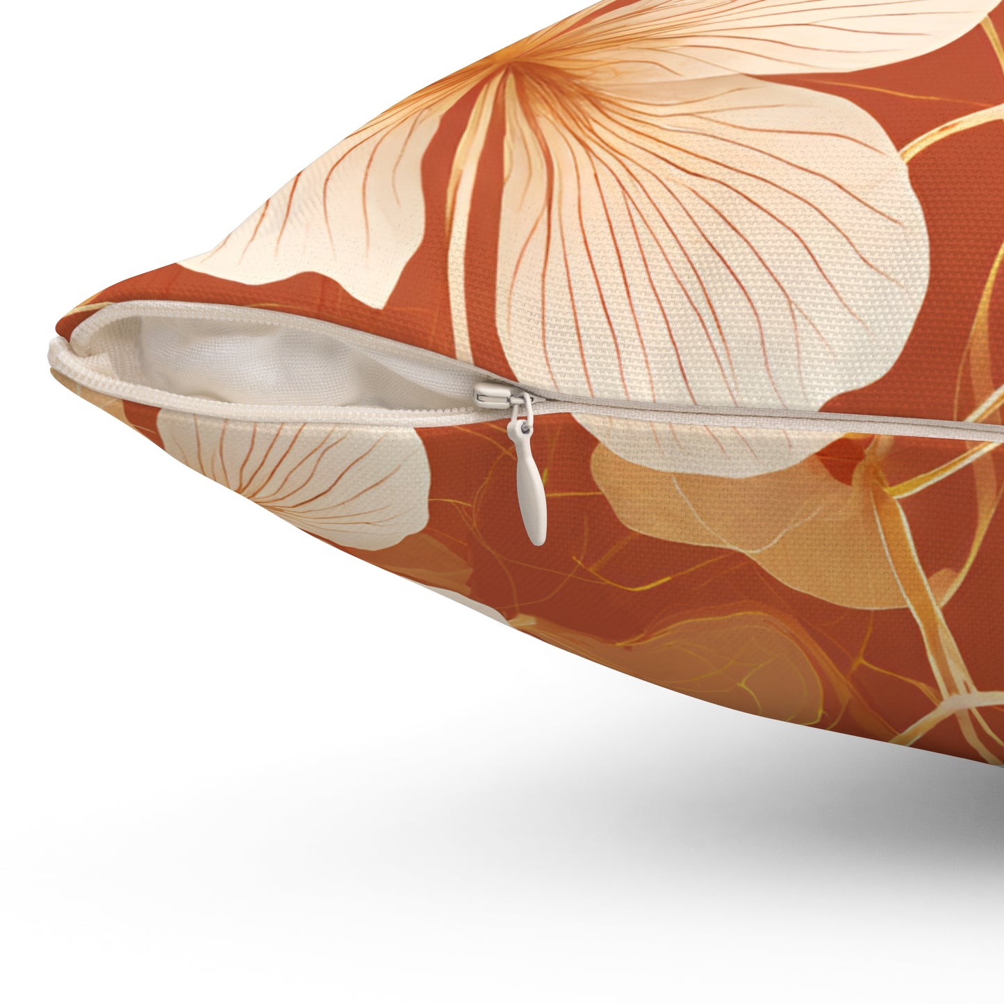 Leaves and Petals in Shades of Ochre Polyester Square Pillow