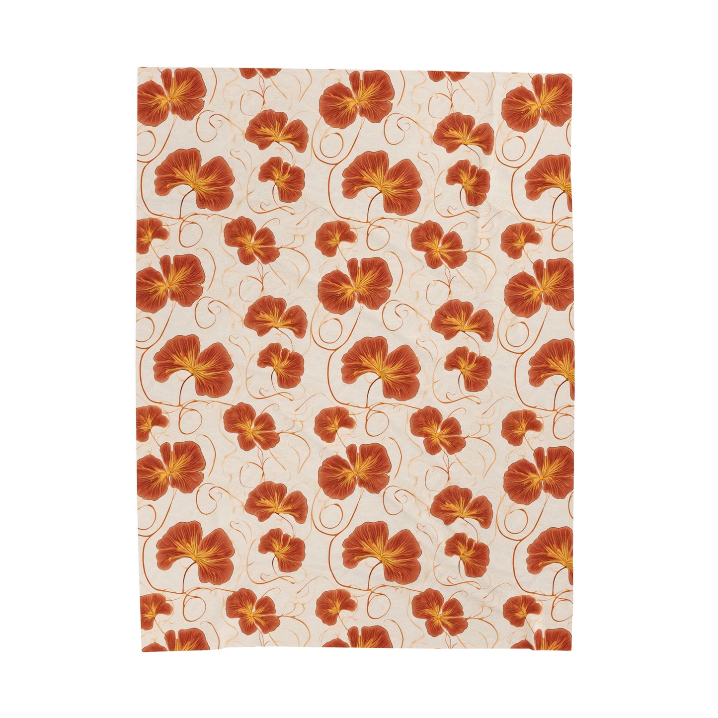 Orange Nasturtium Petals Velveteen Plush Blanket