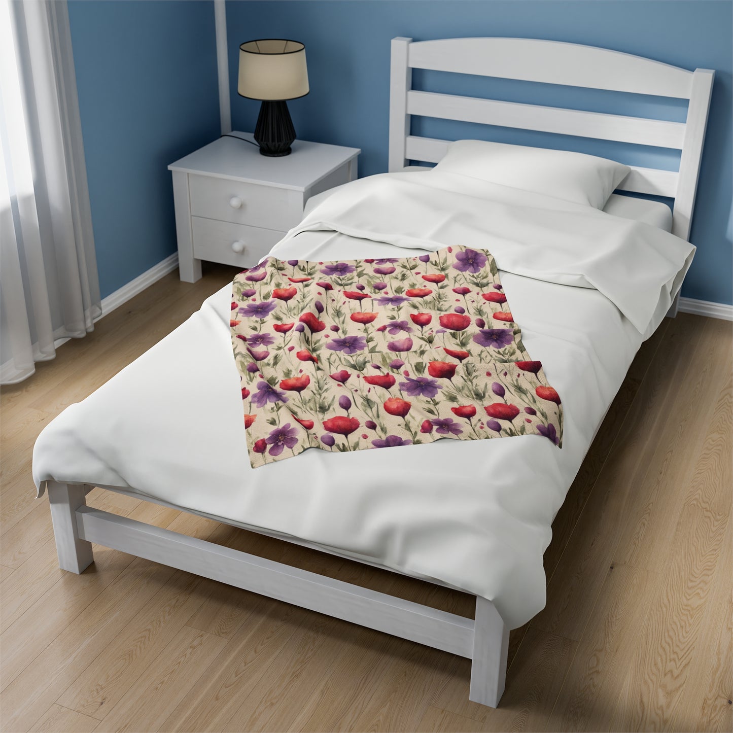 Poppies and Plum Flowers Velveteen Plush Blanket