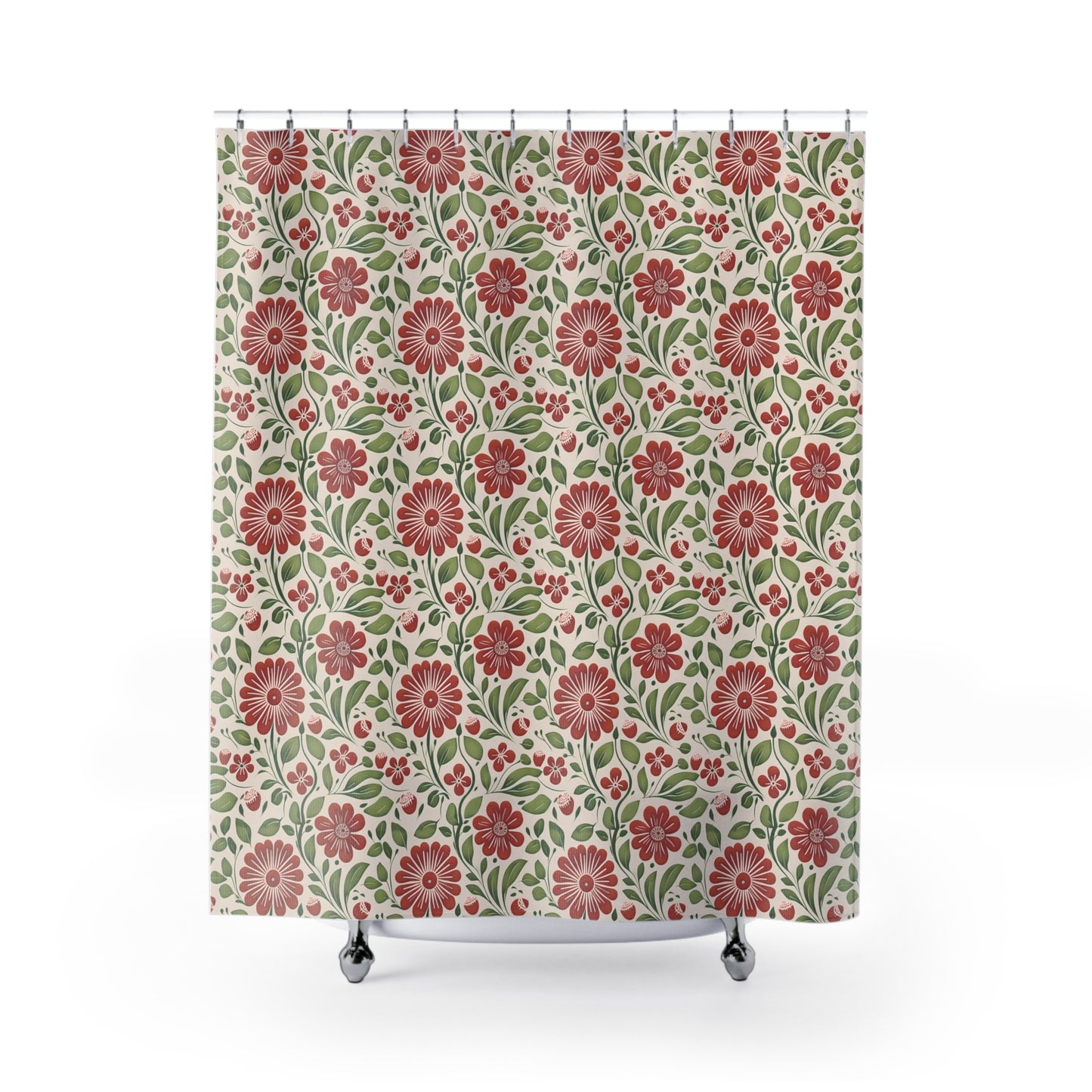 Strawberry Folk Art Flower, Shower Curtains.