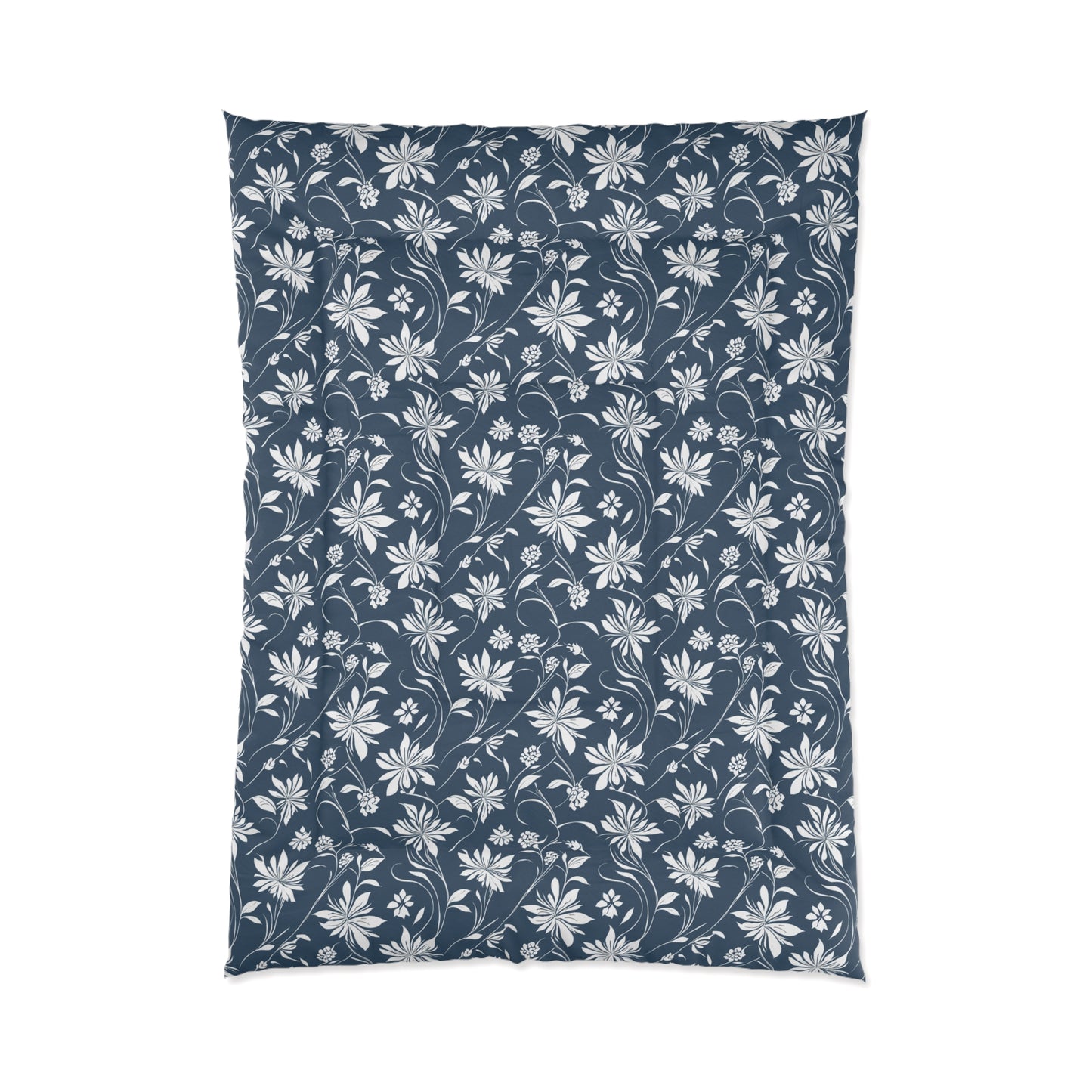 Simple White Flower on Indigo Pattern Comforter