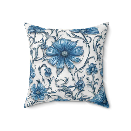 Blue Daisies Polyester Square Pillow