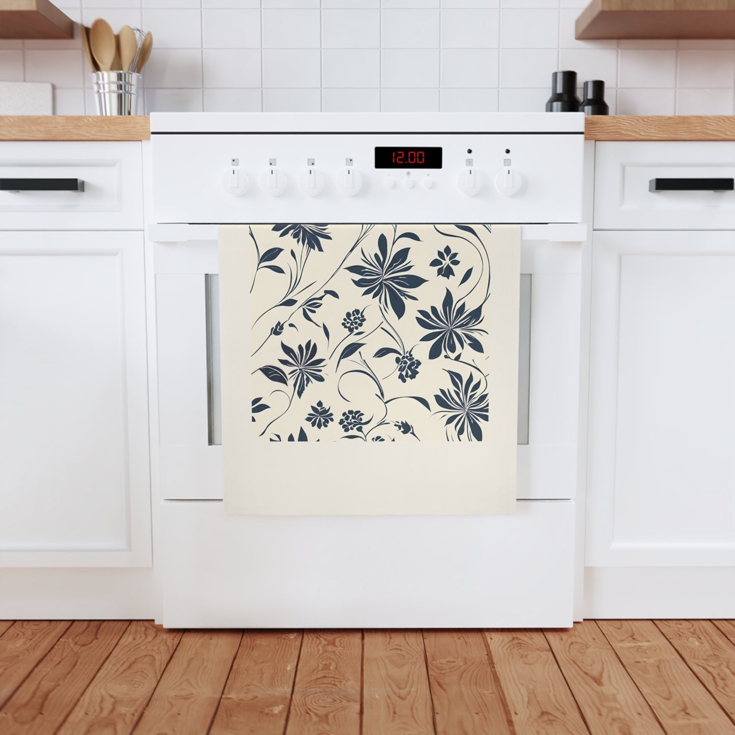 Simple Navy Flower Pattern Cotton Tea Towel