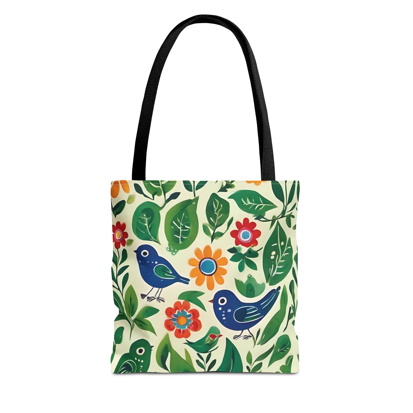 Bright Birds, Bright Green Leaves, Bright Flowers, Folk Art Tote Bag (AOP)