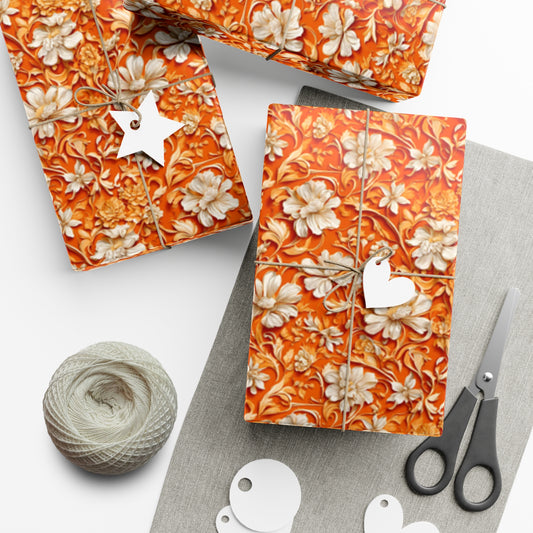 White Flowers on Apricot Gift Wrap Papers