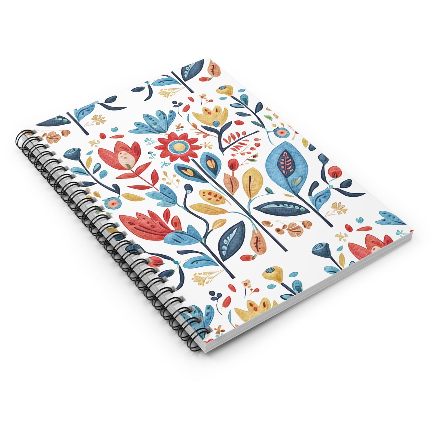 Bright and Colourful Folk Art Flowers, Spiral Notebook - Ruled Line