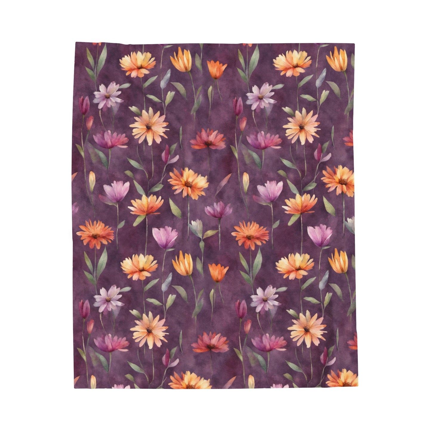 Wild Flowers on Plum Velveteen Plush Blanket