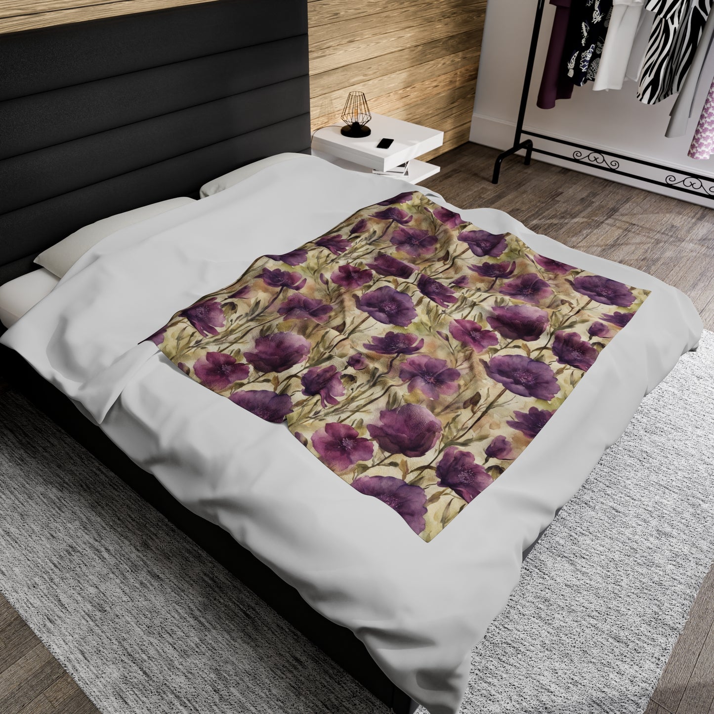 Plum Wildflowers Velveteen Plush Blanket