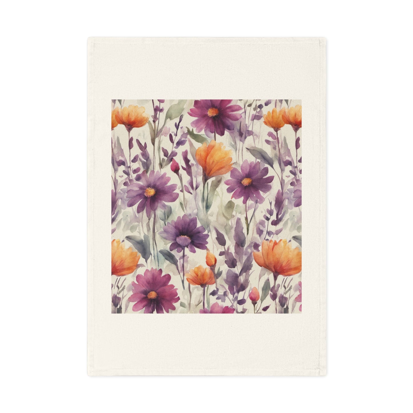 Plum and Apricot Wildflowers Cotton Tea Towel