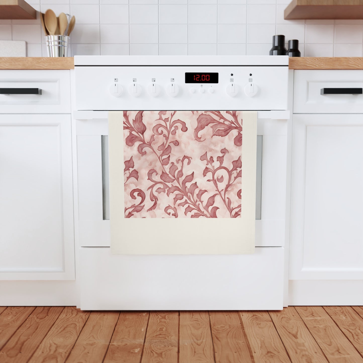 Climbing Pink Leaves, Cotton Tea Towel