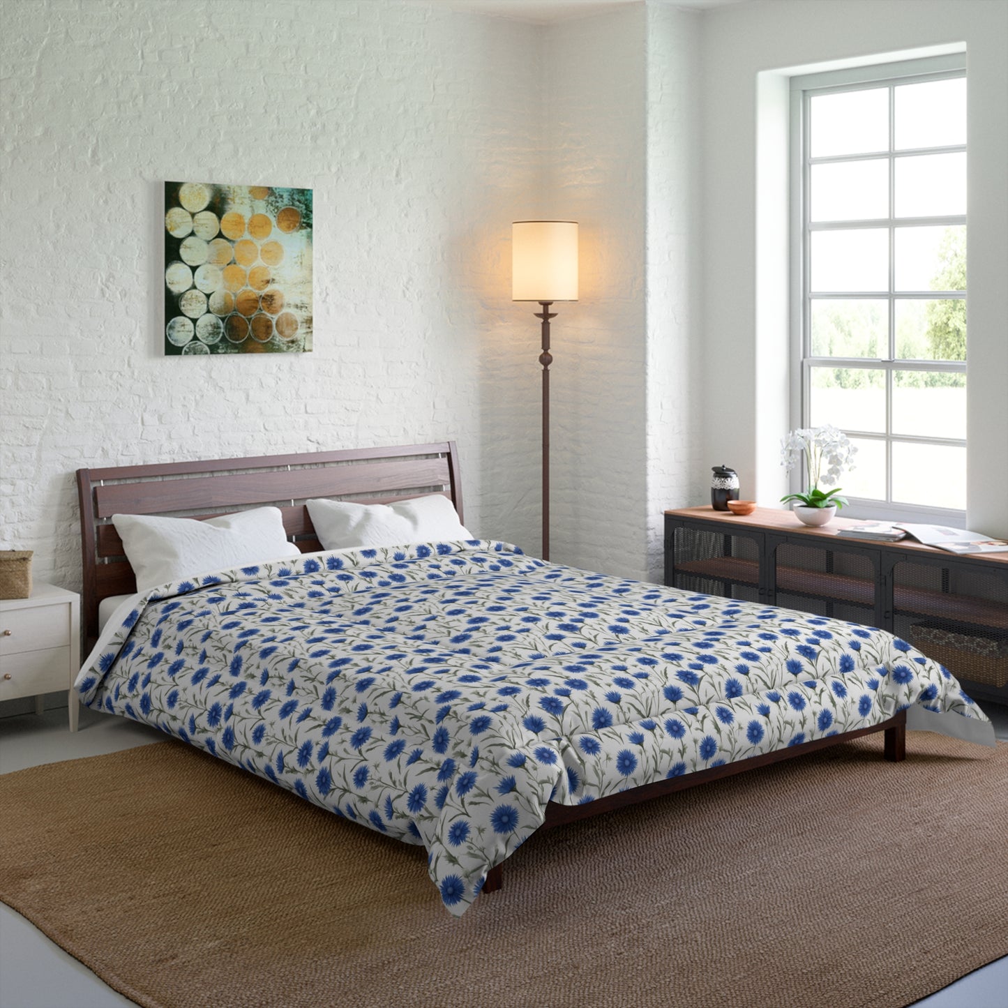 Cornflower Blue Flowers Comforter