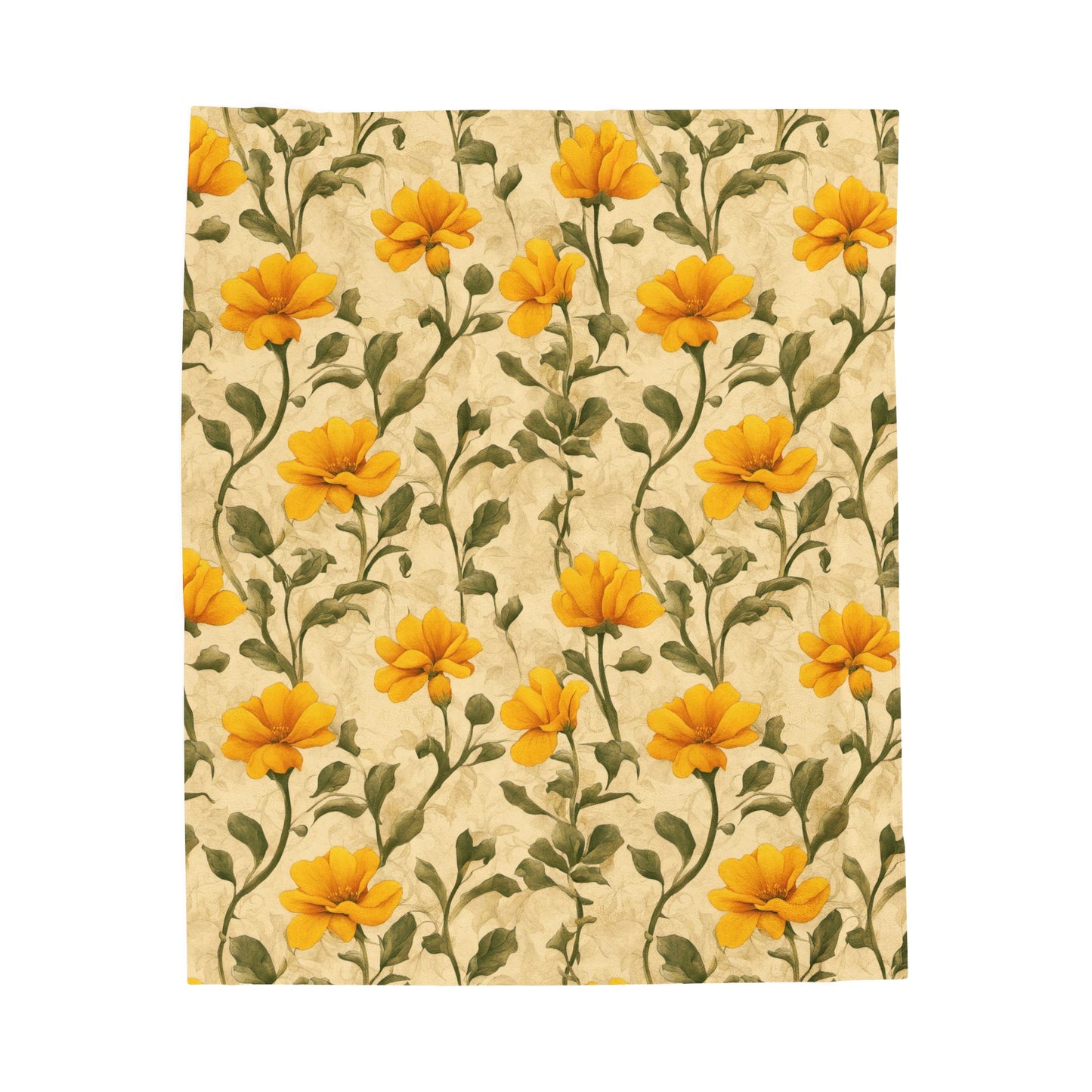 Gold Flowers Velveteen Plush Blanket