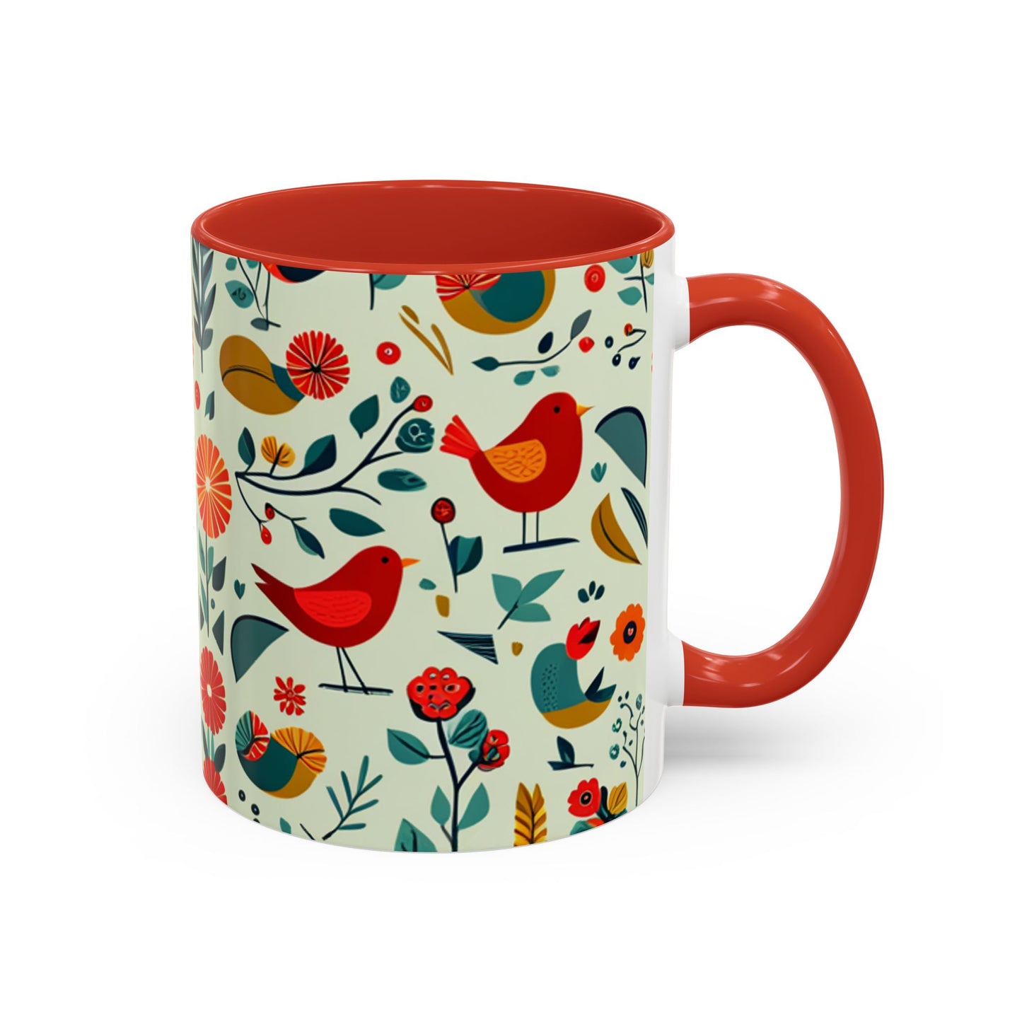 Folk Art Birds and Flowers Coffee Mug, 11oz