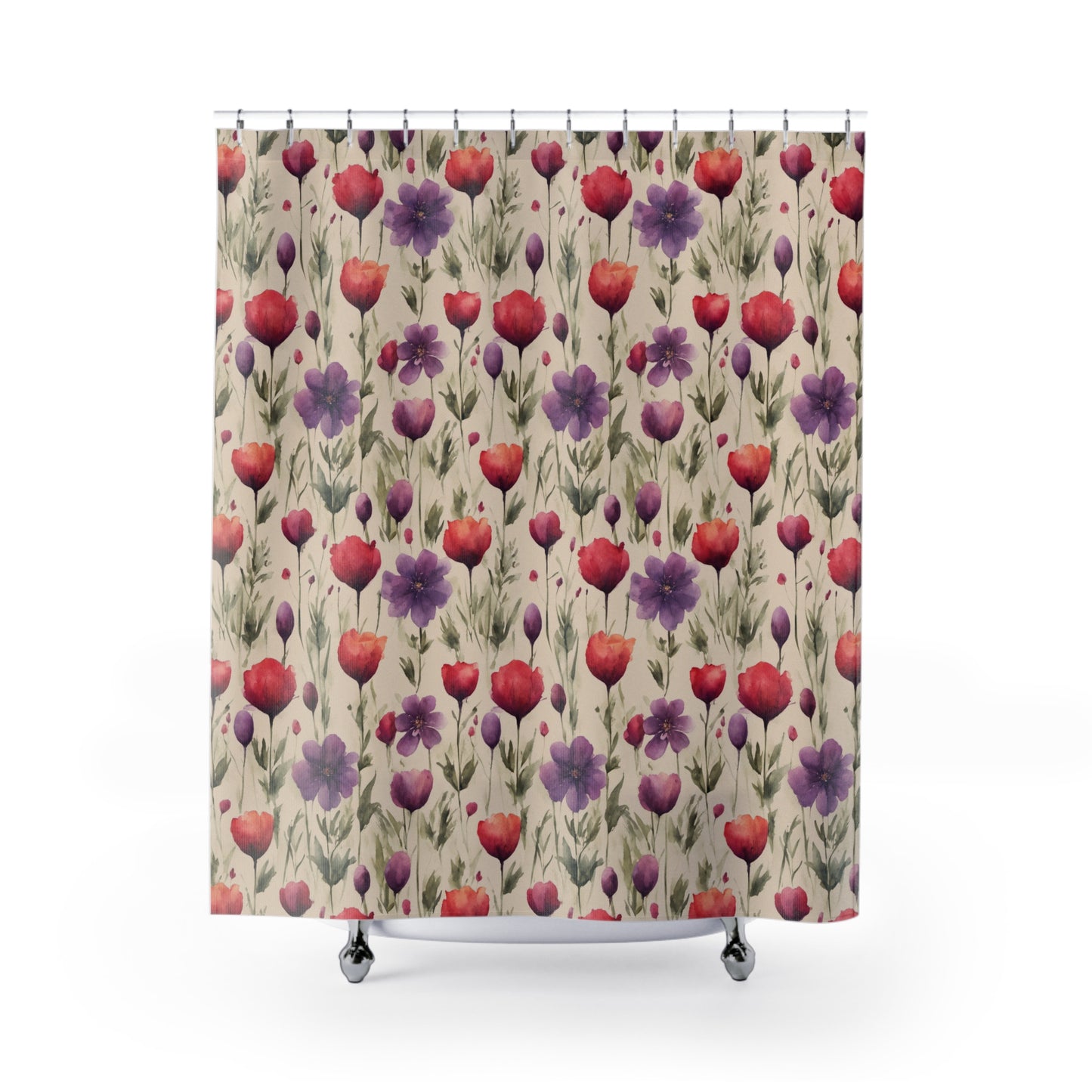 Poppies and Plum Flowers Shower Curtains