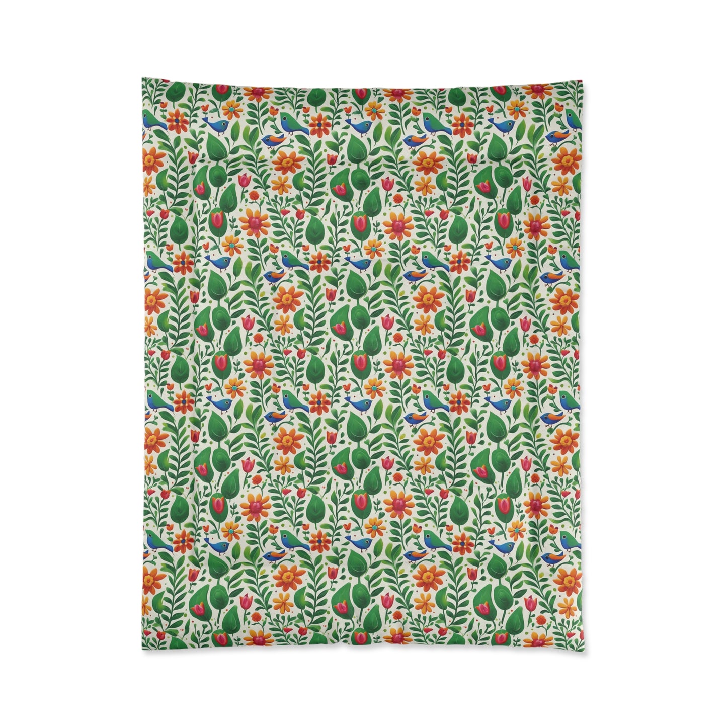 Bright Garden Birds, Leaves and Flowers Comforter