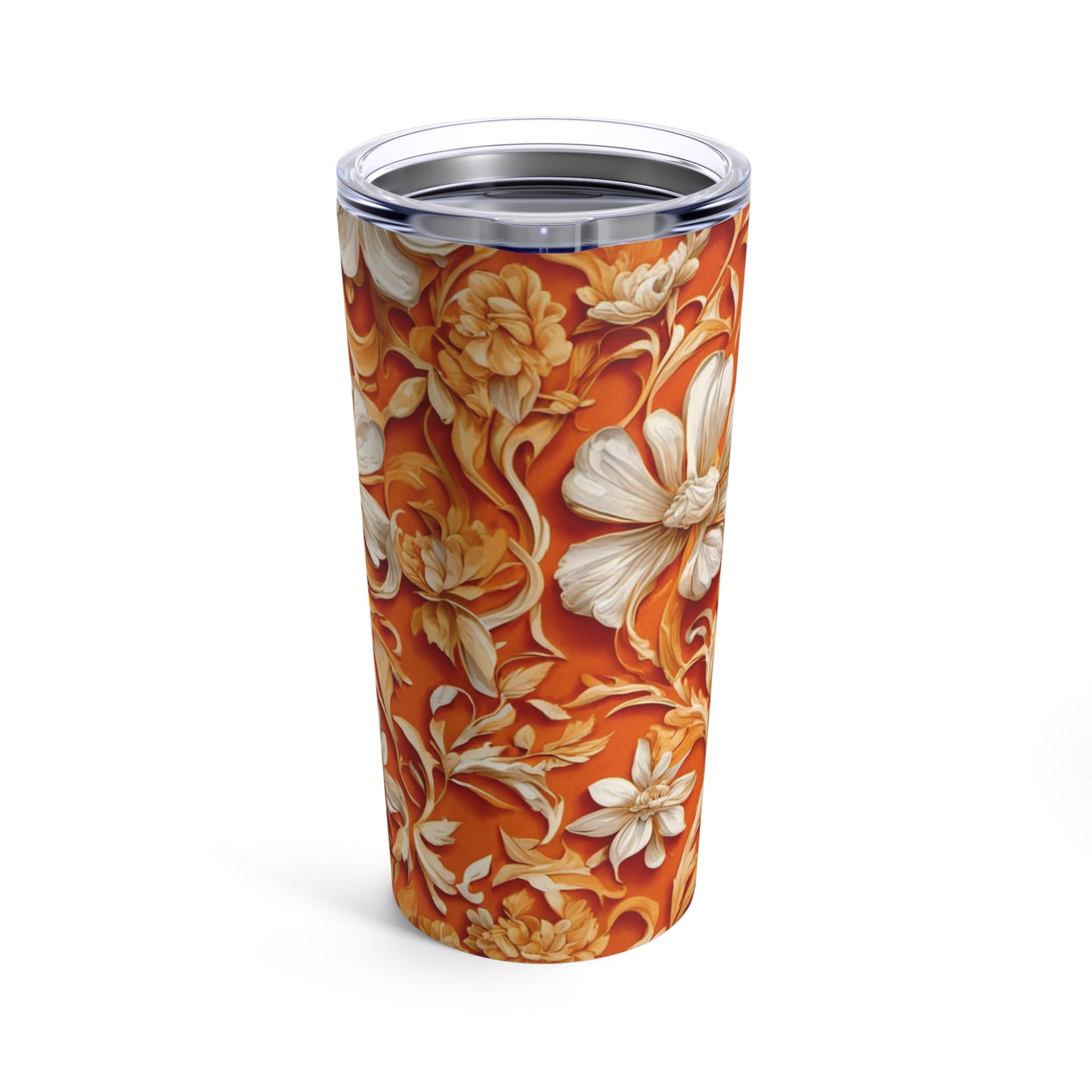 White Flowers on Apricot Tumbler 20oz