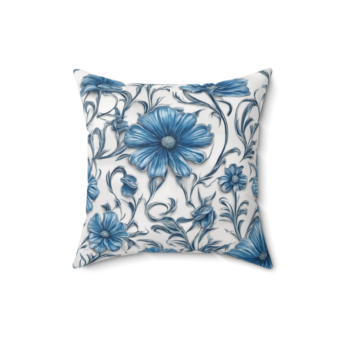 Blue Daisies Polyester Square Pillow