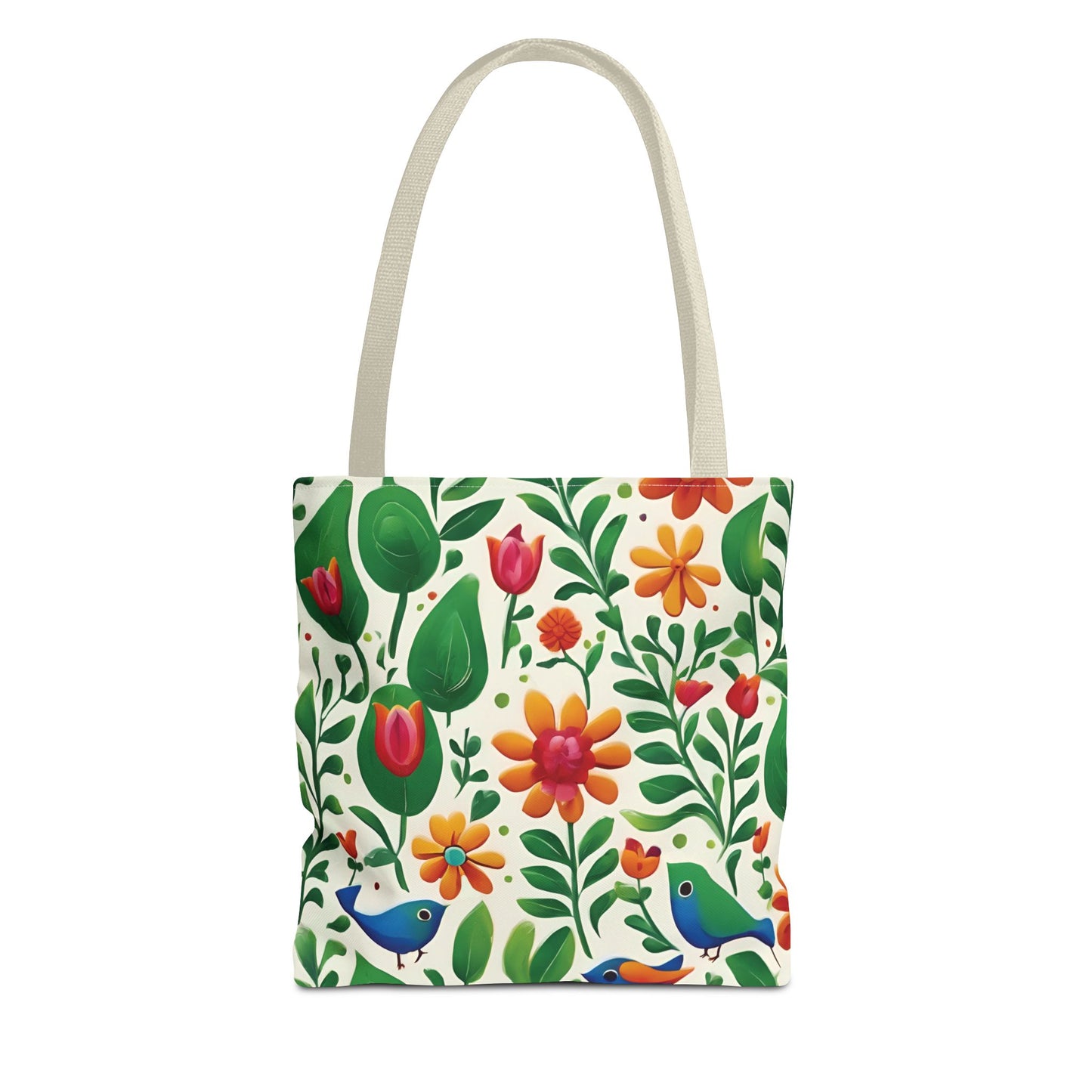 Bright Garden Birds, Leaves and Flowers Tote Bag (AOP)