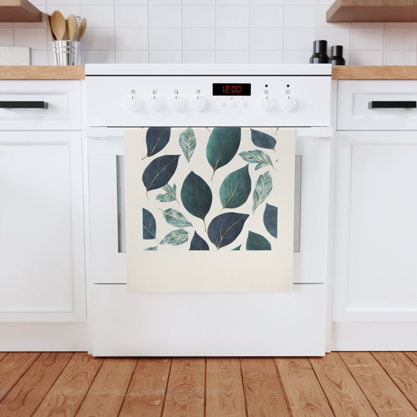 Blue and Green Leaves Cotton Tea Towel