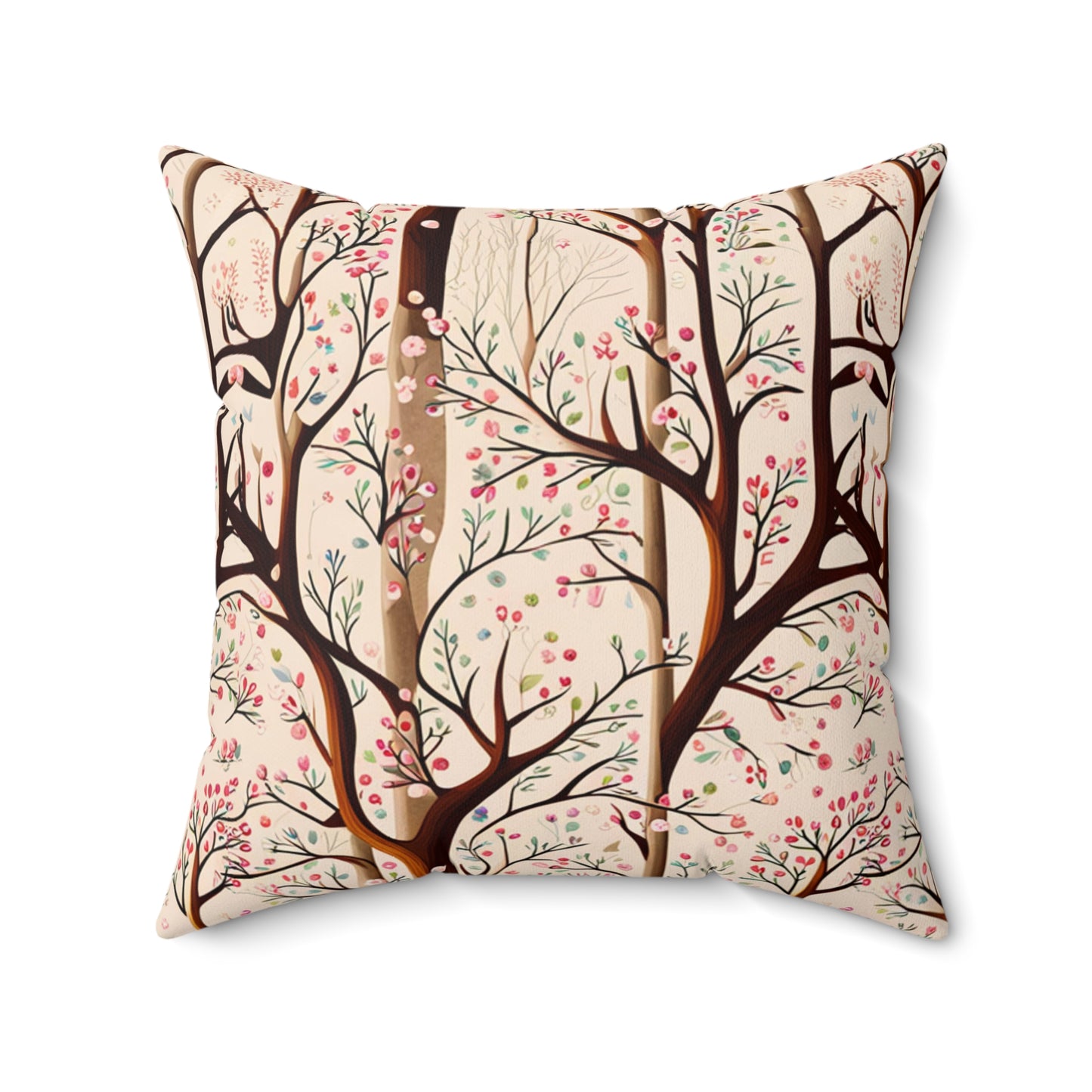 Delicate Blossom Trees Polyester Square Pillow