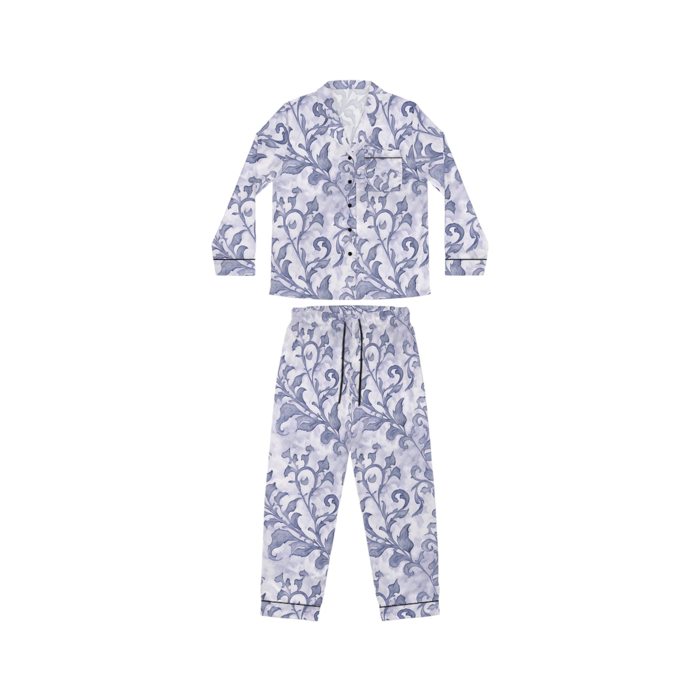 Climbing Blue-Grey Leaves, Women's Satin Pyjamas (AOP)