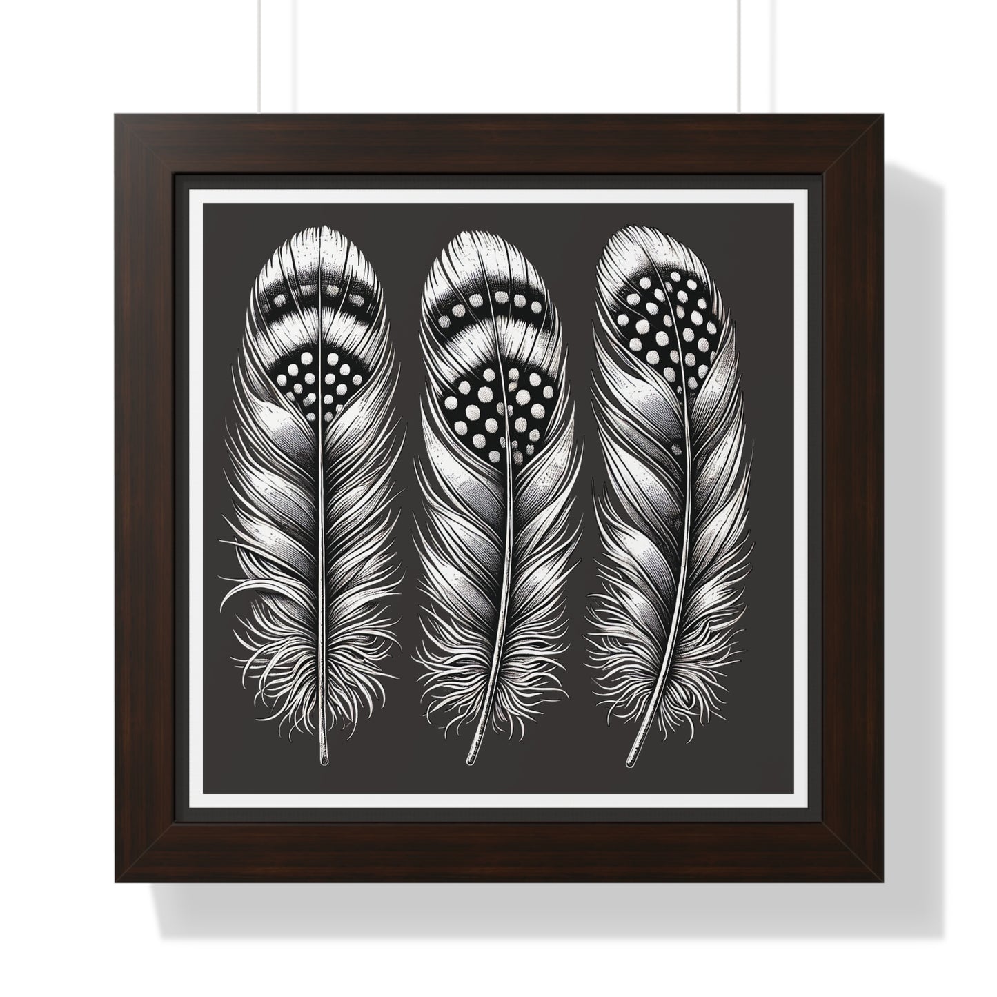 Black and White Speckled Feathers, Framed Square Poster