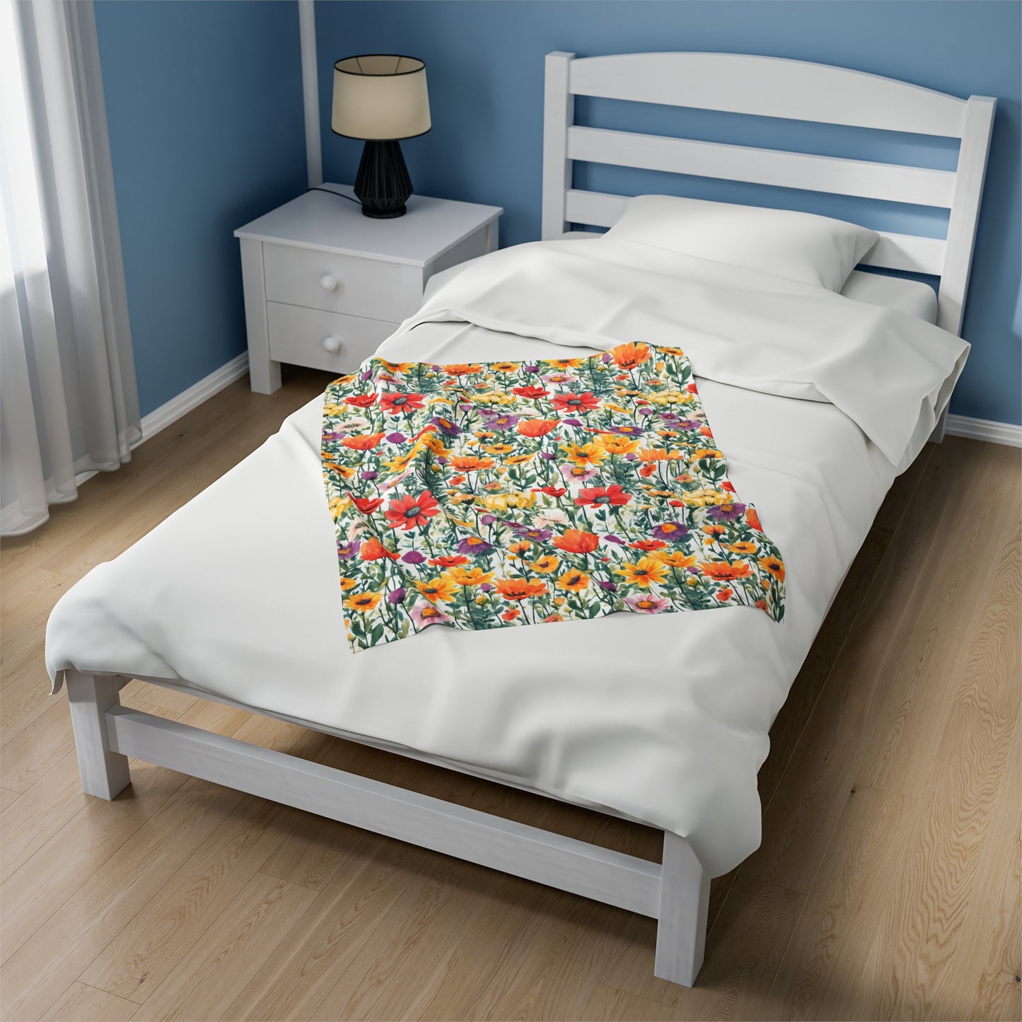 Colourful Wildflowers Velveteen Plush Blanket