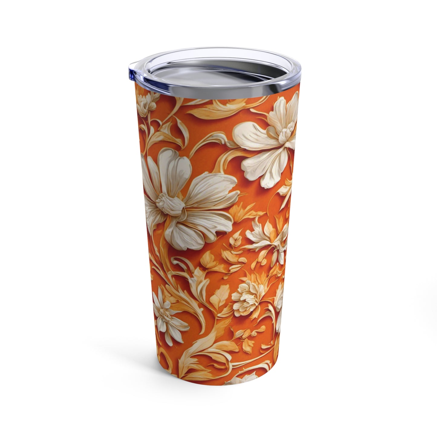 White Flowers on Apricot Tumbler 20oz