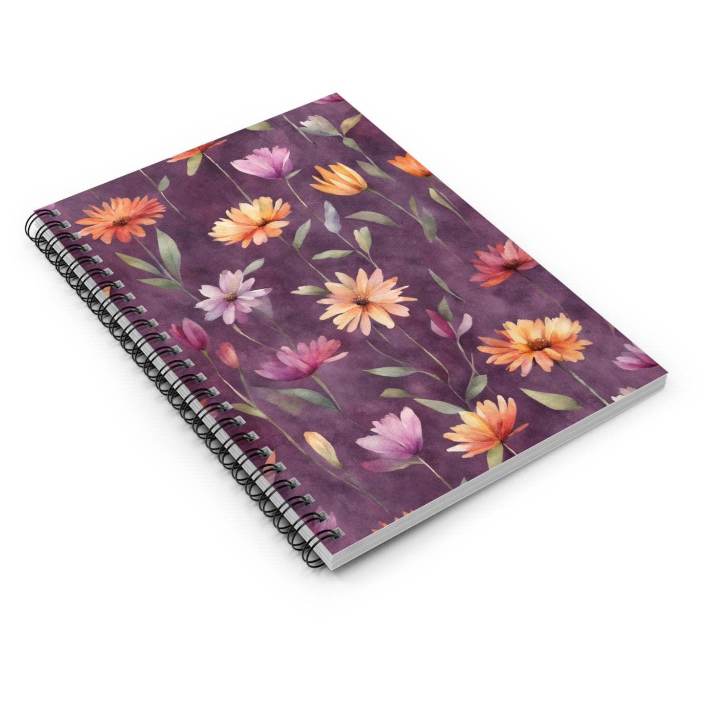 Wild Flowers on Plum Spiral Notebook - Ruled Line